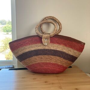 Striped Woven Tote Bag - Multicolor